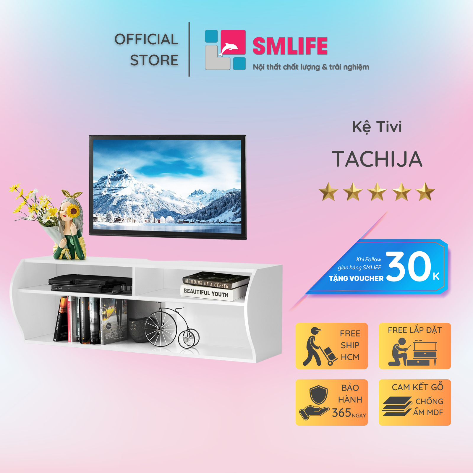 Kệ tivi gỗ hiện đại SMLIFE Tachija | Gỗ MDF dày 17mm chống ẩm | D120xR40xC40cm