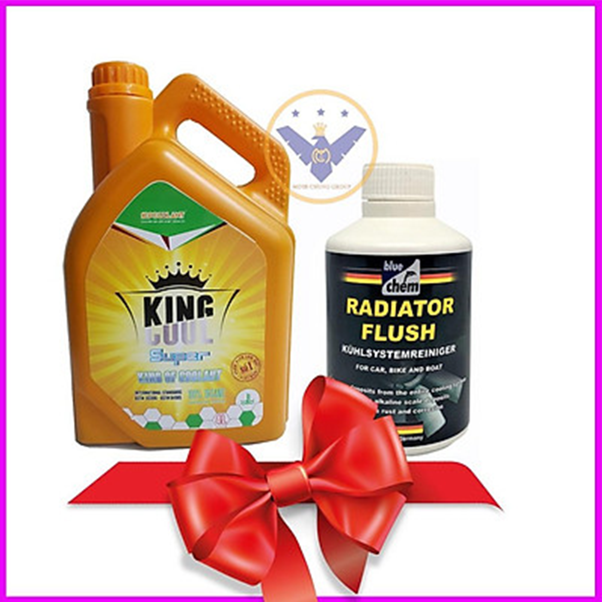 COMBO Nước làm mát xe ô tô KINGCOOL SUPER can 4L + Súc két nước BLUECHEM 300ml