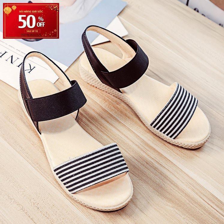 FreeShip Giày Sandal Nữ Quai Ngang Vải Cao Cấp Style Hàn Quốc - 3134 (Sọc Ngang)