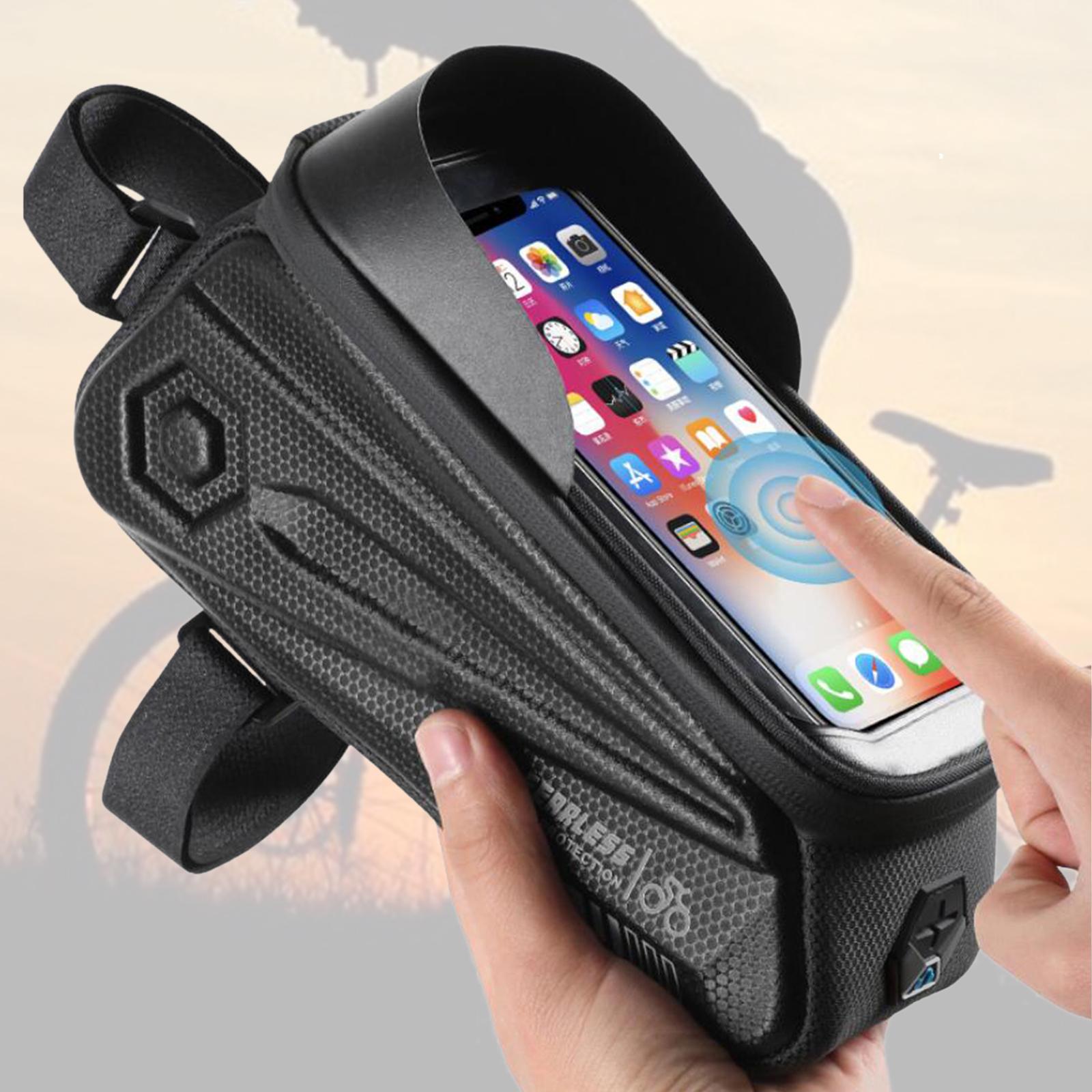 Bicycle Front Frame Bag Top Tube Crossbar Pouch Touch Screen Black