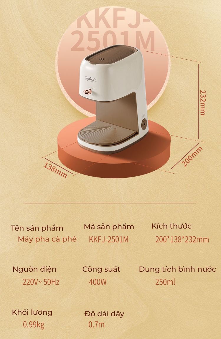 Máy pha cà phê epresso Konka KCF-CS3 tích hợp đánh bọt sữa, pha espresso 20bar mạnh mẽ, 2 trong 1 tiện lợi, tặng kèm temper - Hàng nhập khẩu