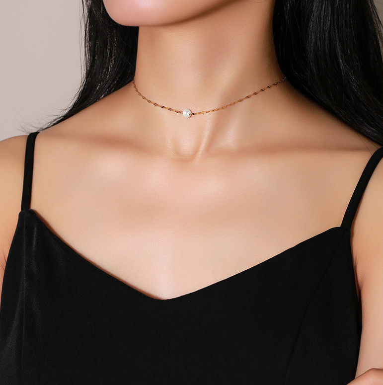 Dây Chuyền Choker Mặt Ngọc Trai Titan Ko Đen TT 4230