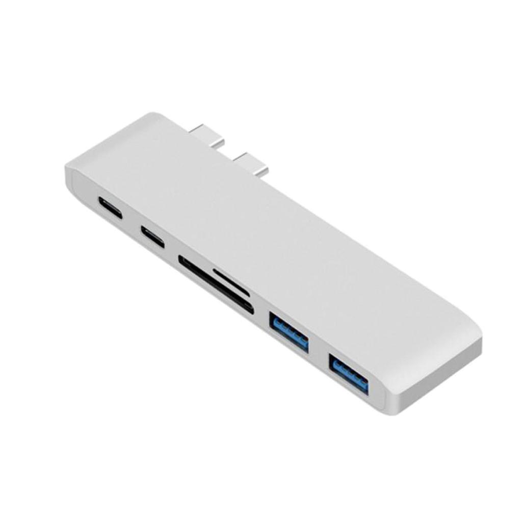 Type C Hub 6 in 1 Combo Hub with 2 USB 3.0 Ports SD Card Reader Aluminum
