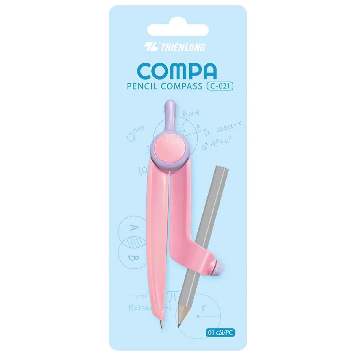 Bộ Compa Kèm Bút Chì Gỗ - Thiên Long C-021 (Mẫu Màu Giao Ngẫu Nhiên)