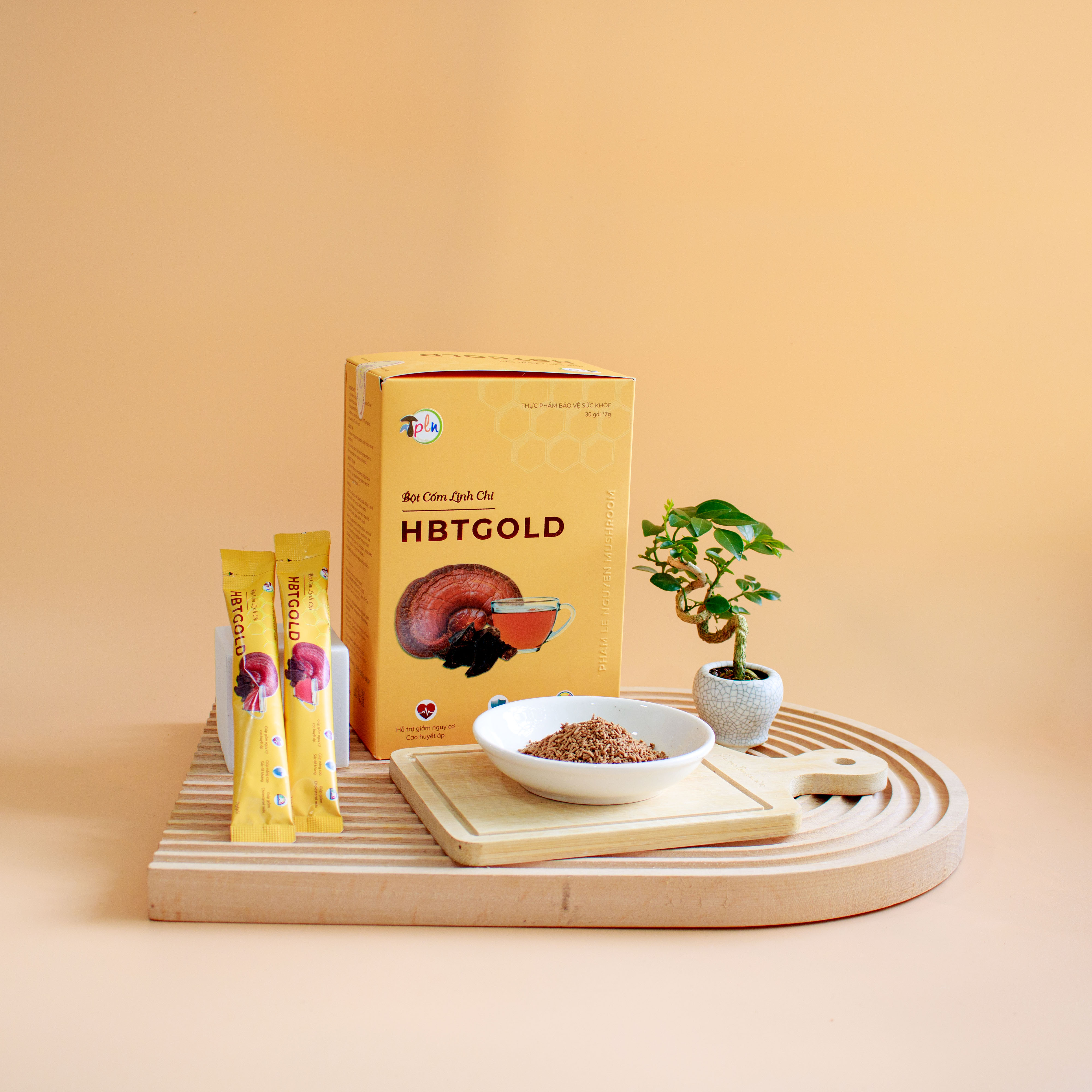 Bột Cốm Linh Chi HBTGOLD - Hộp 30 gói - Giúp giảm stress, ngủ ngon, nâng cao sức đề kháng, giúp giảm Cholesterol máu...