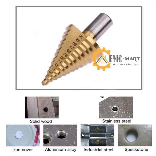Mũi khoan tháp 5-35mm ️ Thép HSS4241 phủ titanium - Các bước khoan từ 5 đến 35 - Trục 13mm