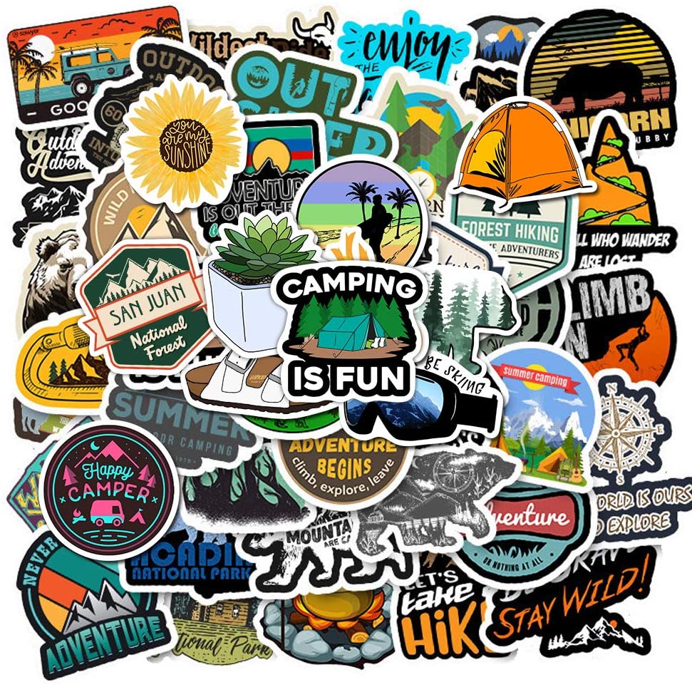 Set 60 Sticker Camping, cắm trại ảnh ép lụa