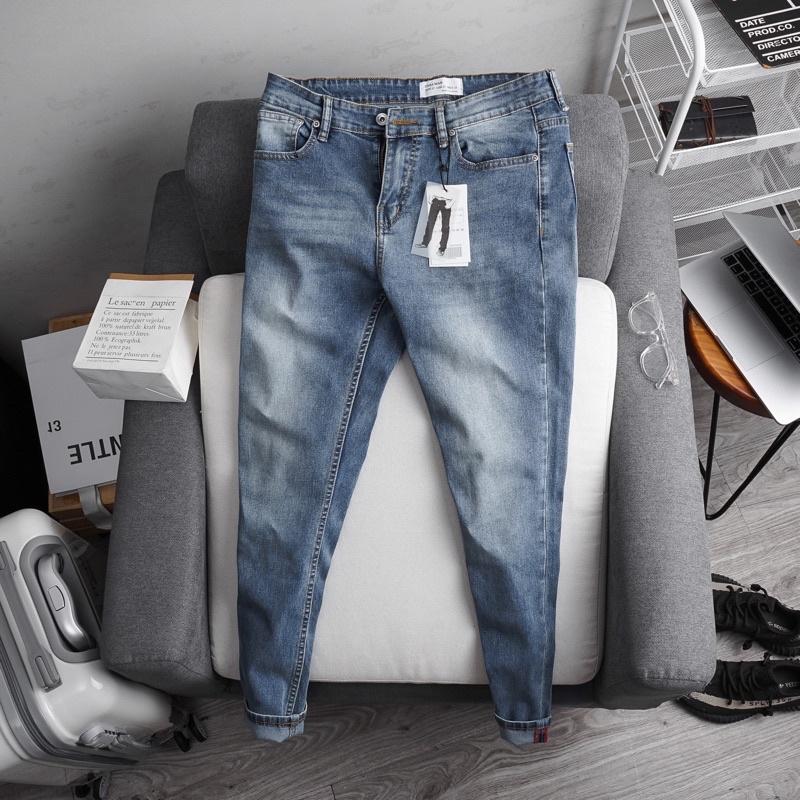 Quần jean nam slimfit xuất xịn co giãn ống ôm nhẹ 3 màu trơn