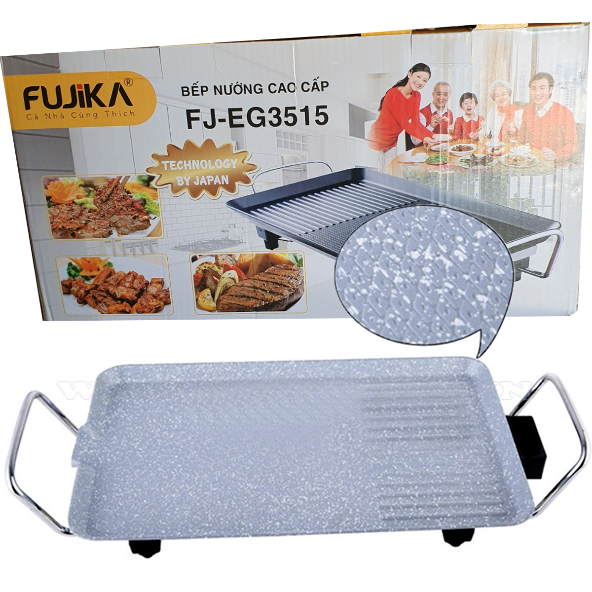 Bếp Nướng Điện Fujika FJ-EG3515 Công Suất 1350W Vân Đá Chống Dính Công Nghệ Nhật Bản-Hàng Chính Hãng