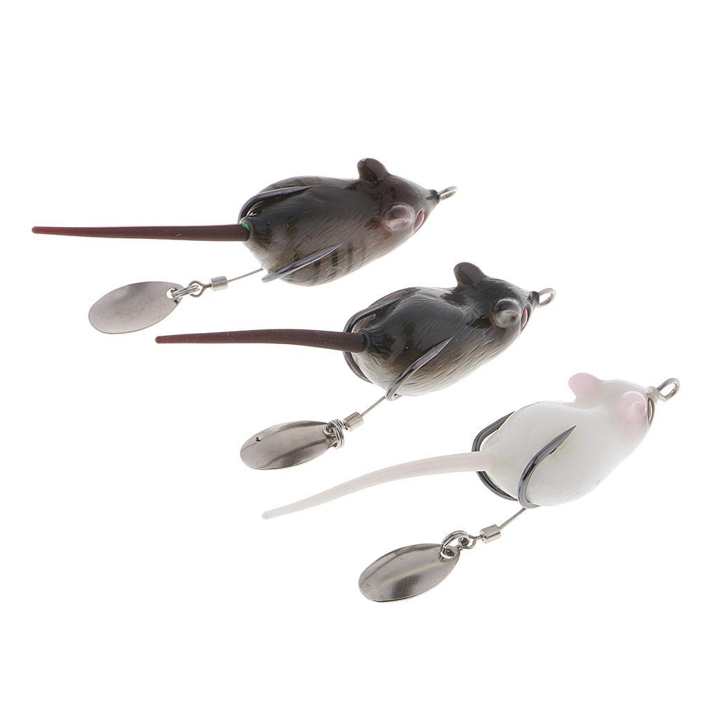 3pcs Long Tail Mouse Fishing Lures 3D Artificial Rat Lures Weedless Lures Mice Baits for Bass, Perch, Snakehead