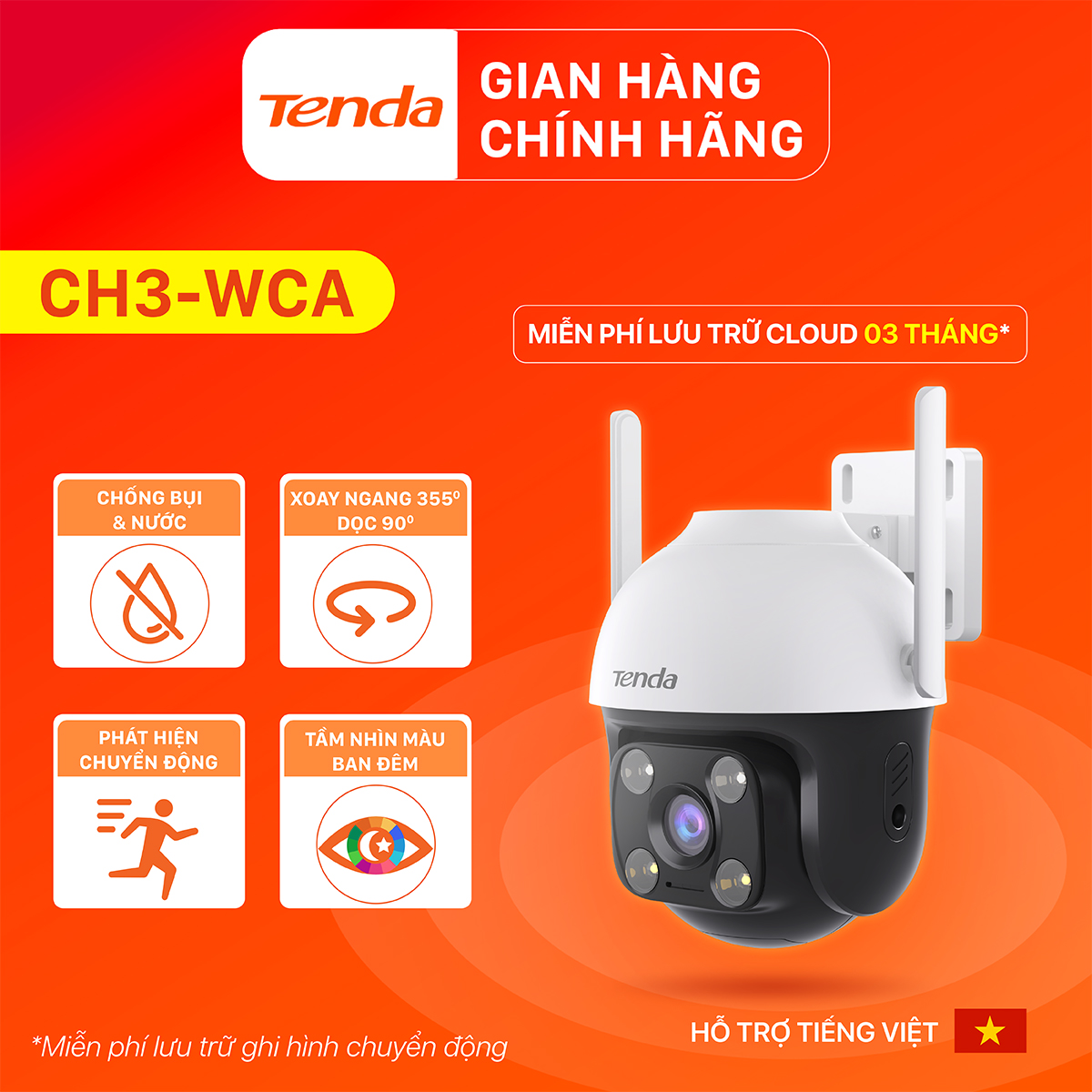 Combo Camera Wifi Tenda Quay / Quét Ngoài Trời và Trong Nhà CH3, CP3, có màu ban đêm 2MP - Hàng Chính Hãng