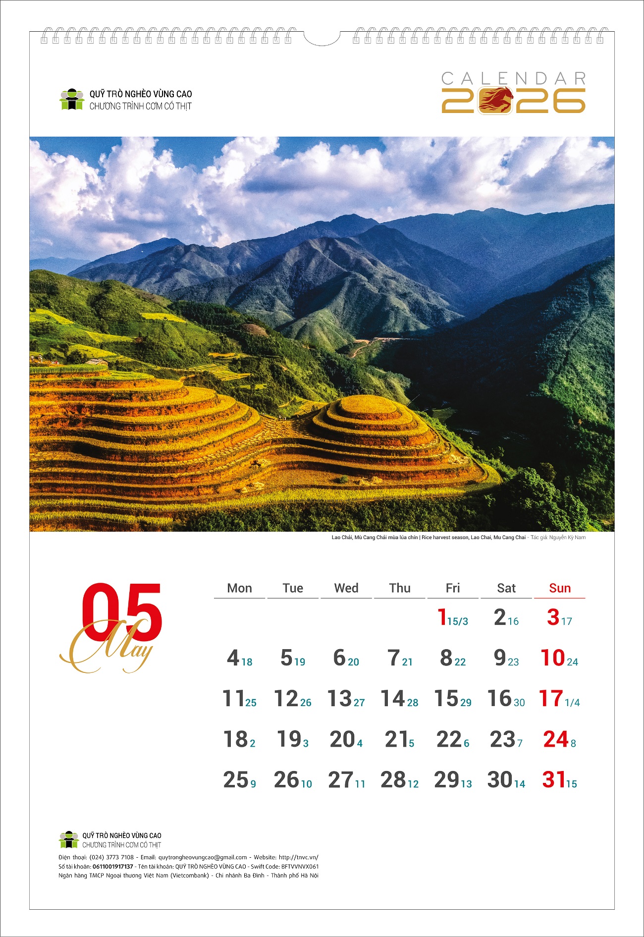 Lịch tường Phong cảnh vùng cao 2026 Cơm Có Thịt - Lịch treo tường Quỹ Trò Nghèo Vùng Cao