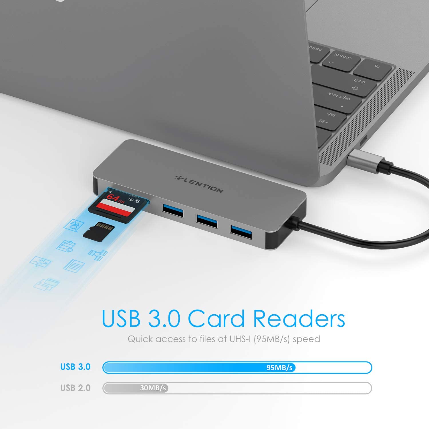 Hub USB C LENTION 6 trong 1 C16S với PD, SD/TF, Type A 3.0 - Hàng chính hãng