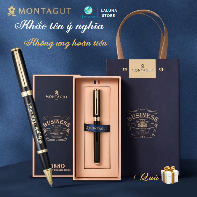 Quà tặng Bút ký KHẮC TÊN  cao cấp MONTAGUT đủ TÚI + Hộp hãng kèm theo tặng THIỆP gửi thầy cô giáo, sếp,bạn bè đối tác