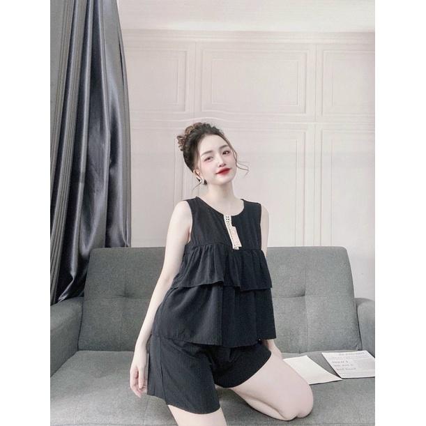 Đồ Ngủ Nữ, Đồ Bộ Mặc Nhà Nữ, Đồ Ngủ đũi Nữ, Đồ Bộ Baby Doll, chất vải đũi Quảng Châu, Freesize < 58kg