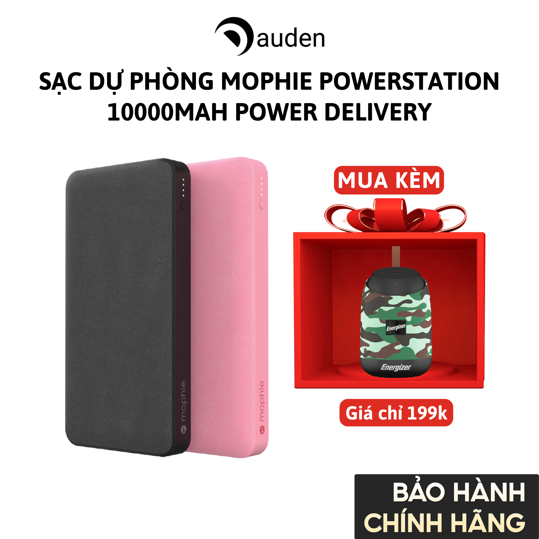 Sạc dự phòng Mophie Powerstation 10,000mAh Power Delivery - Hỗ trợ sạc nhanh PD 18W - HÀNG CHÍNH HÃNG