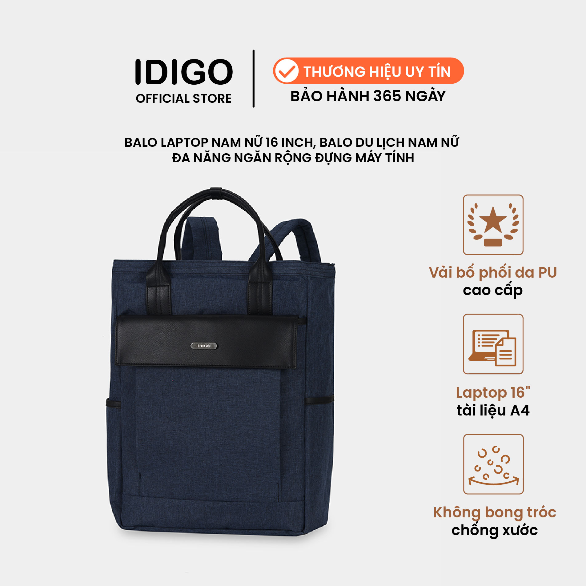 Balo du lịch nam nữ đa năng, balo laptop 16inch nhiều ngăn rộng IDIGO UBP2 - 5058