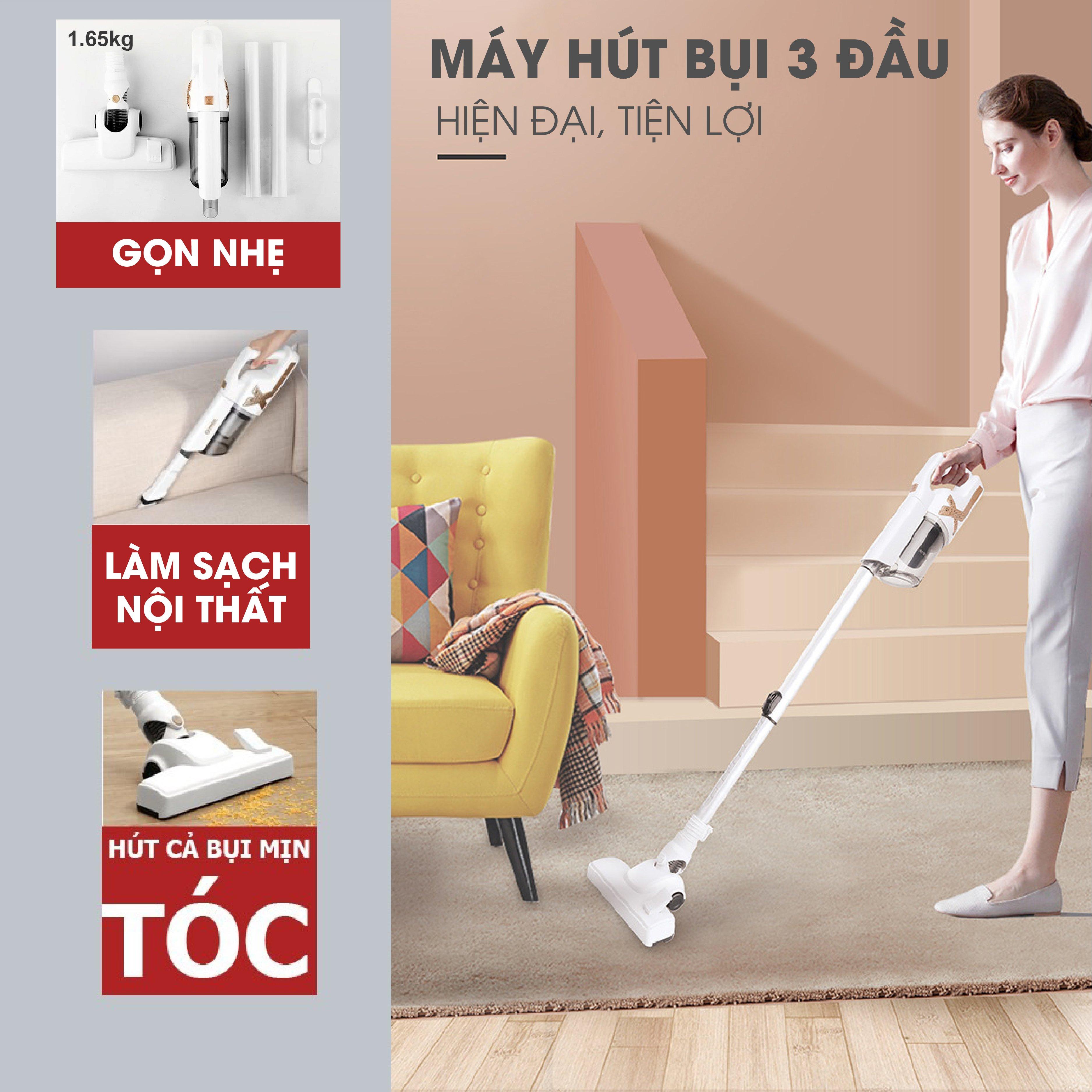 Hút Bụi 3 Đầu Vouller Hiện Đại, Tiện Lợi, Nhẹ Nhàng,Hút Bụi Dễ Sử Dụng,Hút Bụi Gia Đình - Màu Trắng - Hàng Chính Hãng