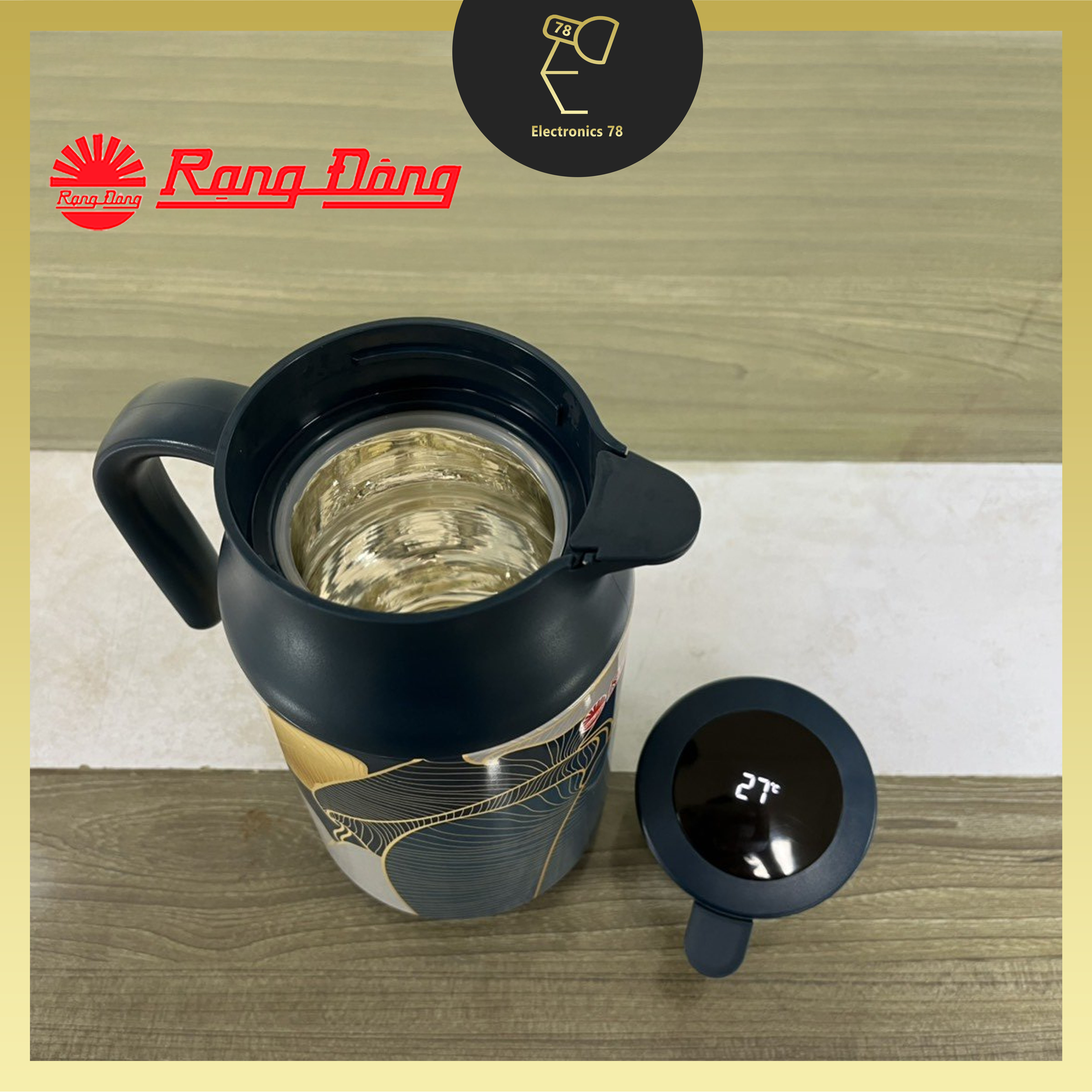 Phích trà giữ nhiệt, Hiển thị nhiệt độ 1.3 Lít Rạng Đông, Bình pha trà và thảo dược - 1300 TS1.E