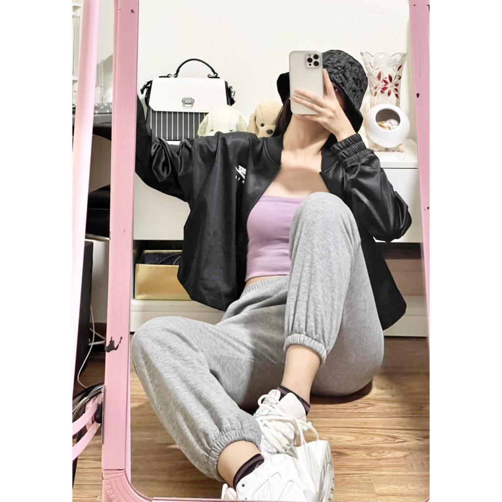 Quần jogger nữ tập yoga gym bigsize ống rộng cạp cao thể thao unisex vải da cá dày dặn có bo phong cách CHERRY T009