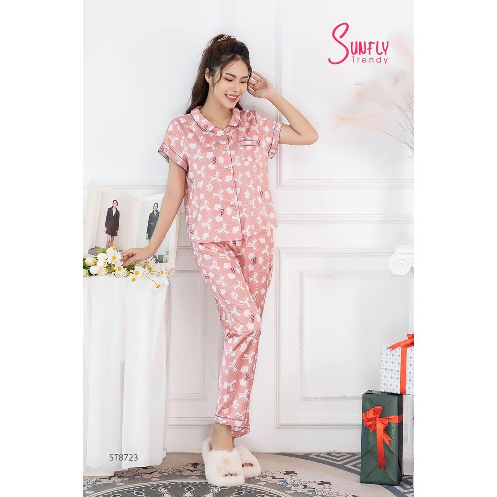 ST8723 BỘ PIJAMAS LỤA ÁO CỘC QUẦN DÀI