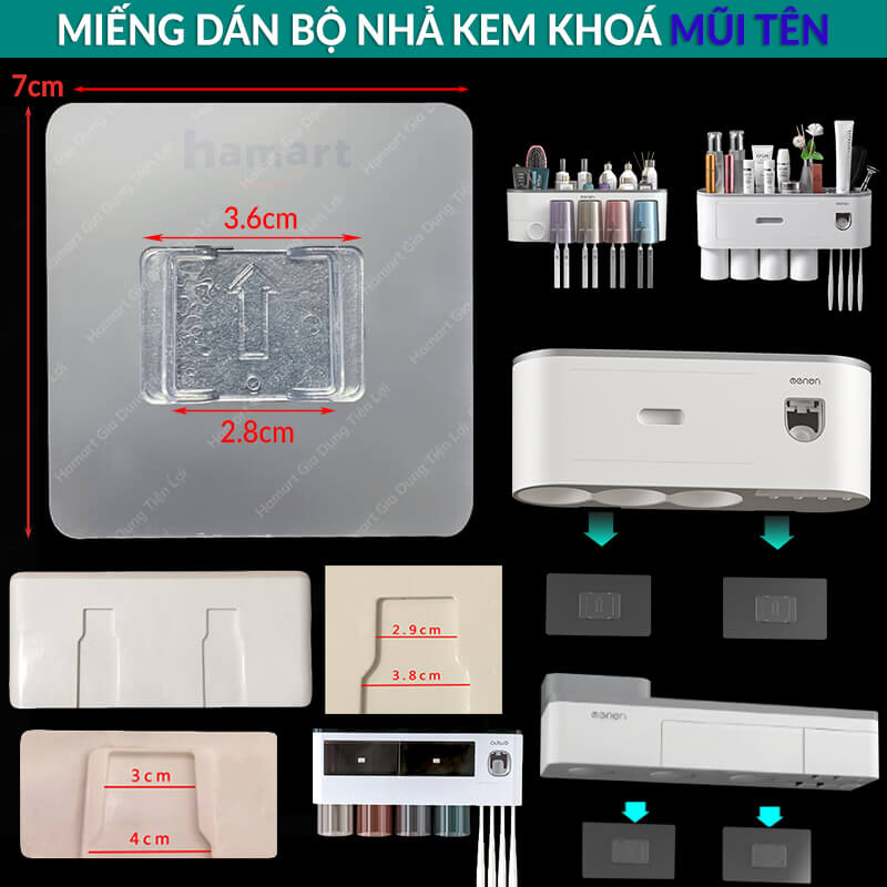 Miếng Dán Thay Thế Bộ Giá Kệ Nhả Kem Đánh Răng OENON Vuông Mũi Tên 7CM Dự Phòng Siêu Dính