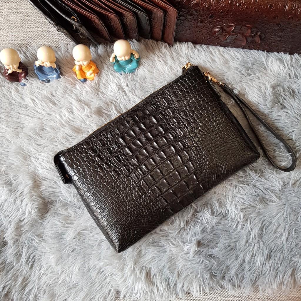 Ví Cầm Tay Da Cá Sấu | Ví Clutch Da Cá Sấu Gù To | Màu Đen | Da Nguyên Tấm