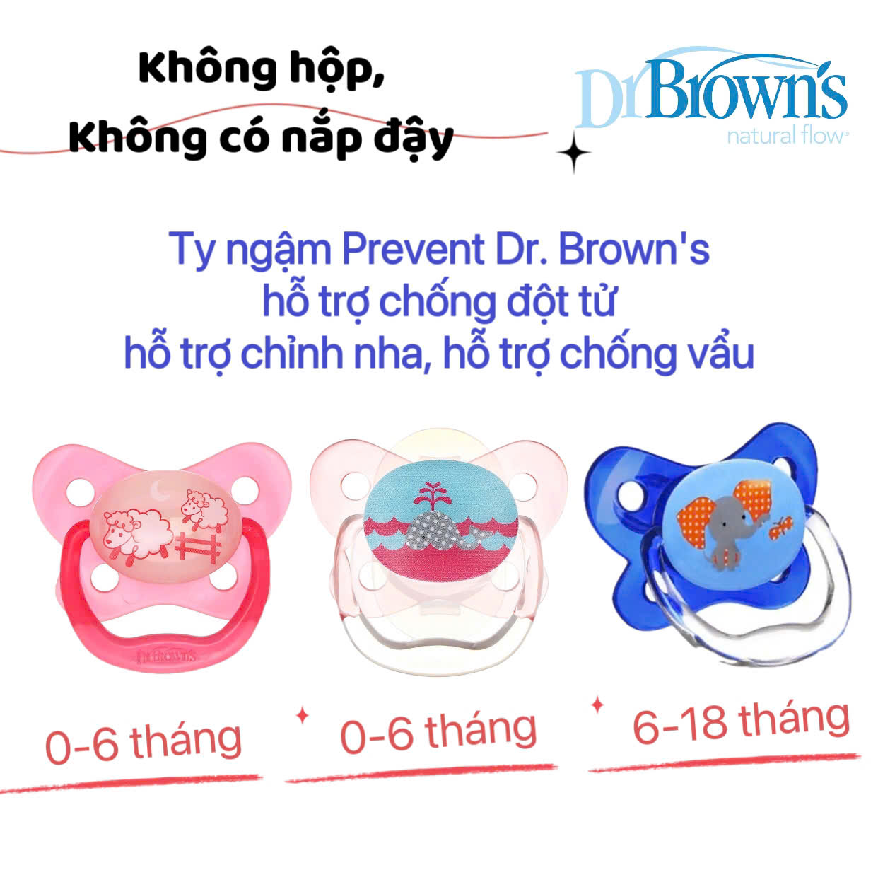 [ Không hộp + Không có nắp đậy ] Ty ngậm Prevent hỗ trợ chống đột tử, hỗ trợ chỉnh nha/chống vẩu - Dr.Brown's