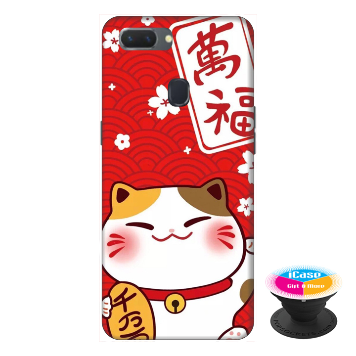 Ốp lưng điện thoại Oppo A5S hình Mèo May Mắn Mẫu 4 tặng kèm giá đỡ điện thoại iCase xinh xắn - Hàng chính hãng