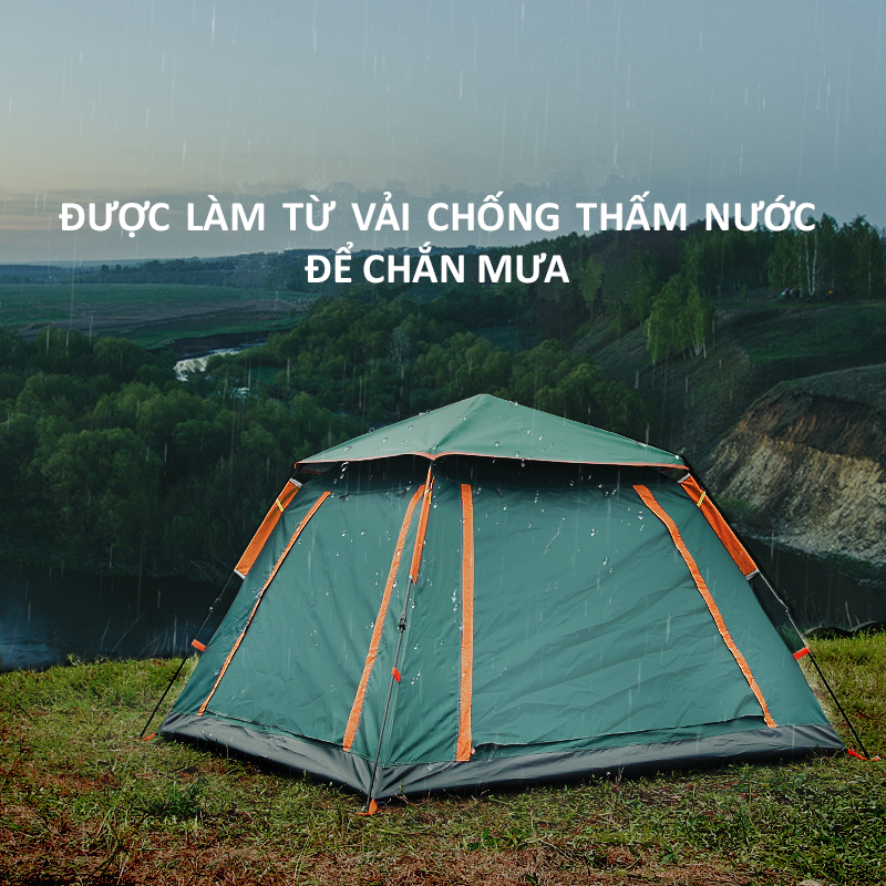 Lều cắm trại tự bung bản cao cấp vải dày chống thấm nước, lều chống mưa hai cửa thông thoáng dành cho 4-5 người