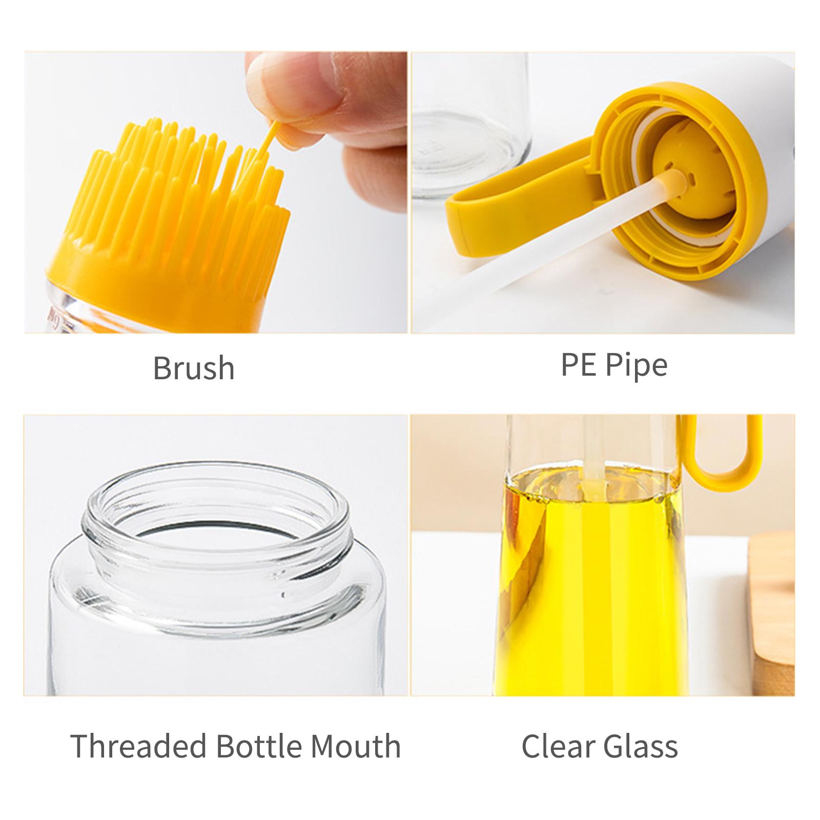 2 In 1 Olive Oil Dispenser With Silicone Brush 550mL Glass Bottle Leakproof Refillable Oil Dispenser