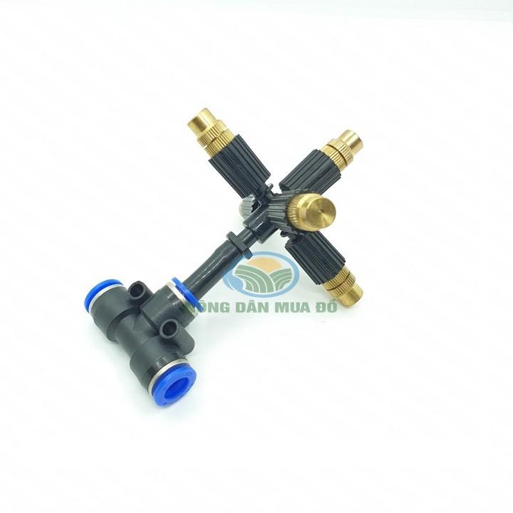 Combo 5 Béc phun sương 5 cửa đồng kèm kết nối nhanh 8mm