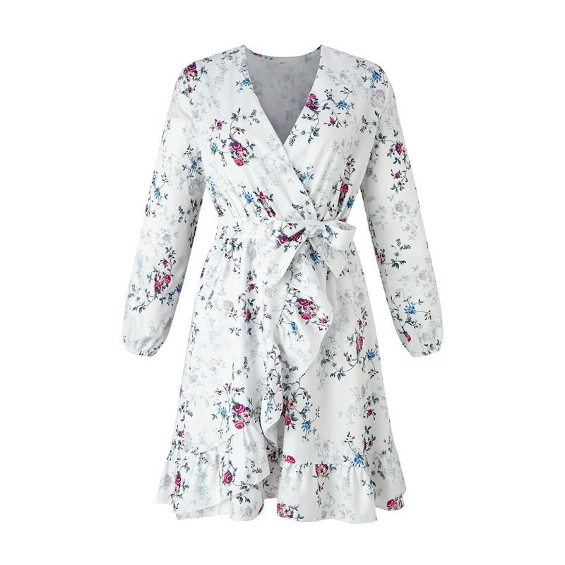 Mùa Thu Họa Tiết Hoa Dây Mini Người Phụ Nữ Cổ V Tay Dài Váy Đầm Cho Nữ 2021 Thanh Lịch Xù Casual Nữ Đảng áo