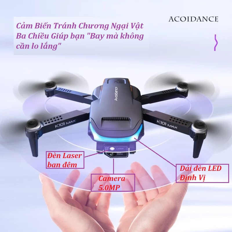 Flycam Mini Giá Rẻ Drone Camera 4K K101 Max có cảm biến tránh va chạm, bay 25 phút, chuyền hình ảnh trực tiếp về điện thoại - Hàng Chính hãng Asport