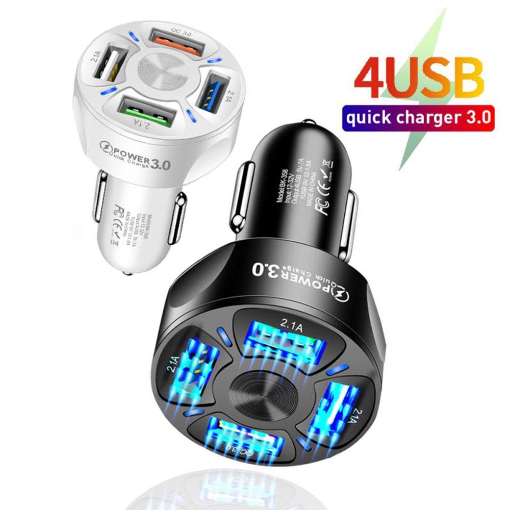 Tẩu sạc ô tô, cốc sạc nhanh thông minh Qualcom 3.0 4 cổng USB 12v-24v lắp các xe mẫu mới loại tốt