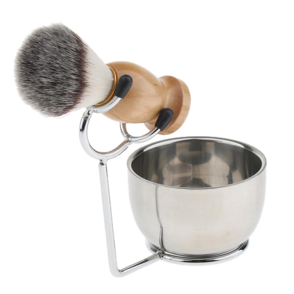 Professional Men's Grooming Shaving Set, Including Beard Brush + Stainless Stand Holder + Cream Soap Bowl Mugs Cup