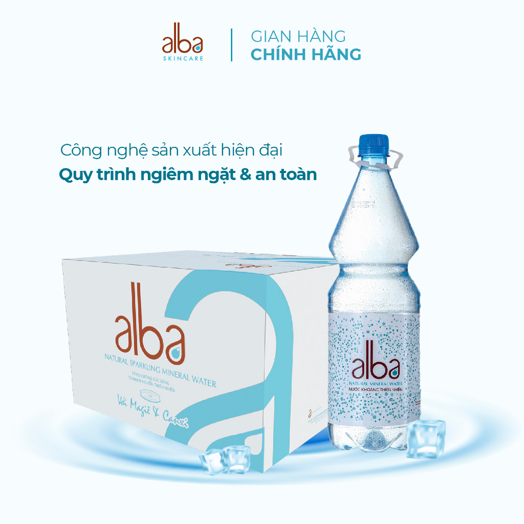 Thùng 12 chai nước khoáng thiên nhiên không ga Alba bổ sung giàu Magie Canxi tăng cường đề kháng 1500ml
