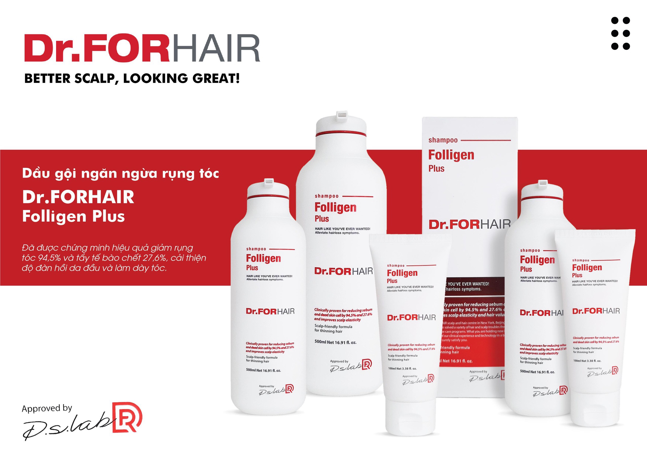 Dầu gội giảm rụng tóc Dr ForHair phục hồi hư tổn nang chân tóc và kích thích mọc tóc - Dr For Hair/Dr.ForHair Folligen Plus Shampoo 500ml