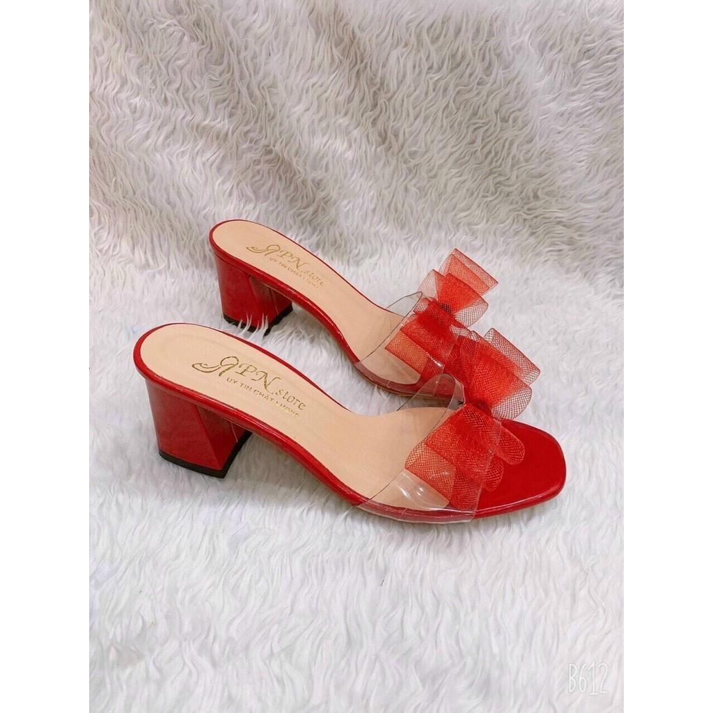 Dép cao gót quai màu hồng và đỏ siêu dễ thương cao 5cm cực êm chân