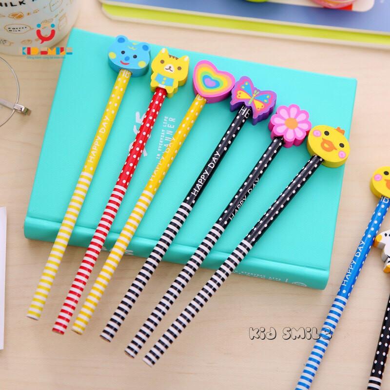 Bút chì kèm tẩy SET 5 CHIẾC họa tiết hoạt hình ngộ nghĩnh dễ thương cho bé - Dozkidz