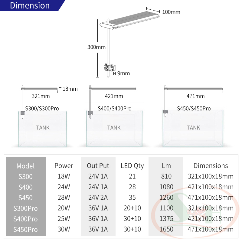 Đèn led Week RGB-UV S series S300, S400, S450 nano mini kẹp thành hồ bể thủy sinh cá tép