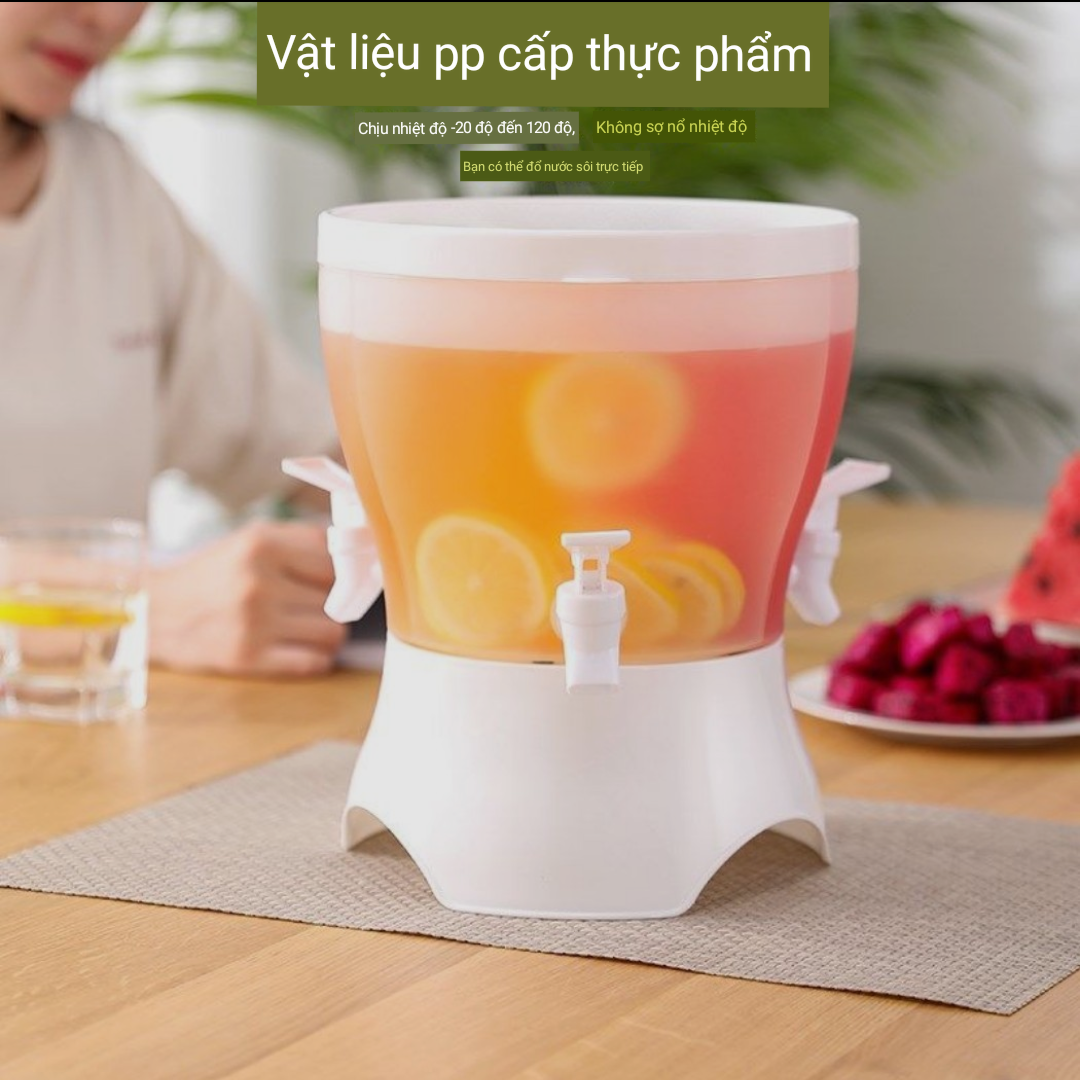 Bình đựng nước 5.2L có chân đế và xoay tròn 360 độ Bình có 3 ngăn kèm 3 vòi