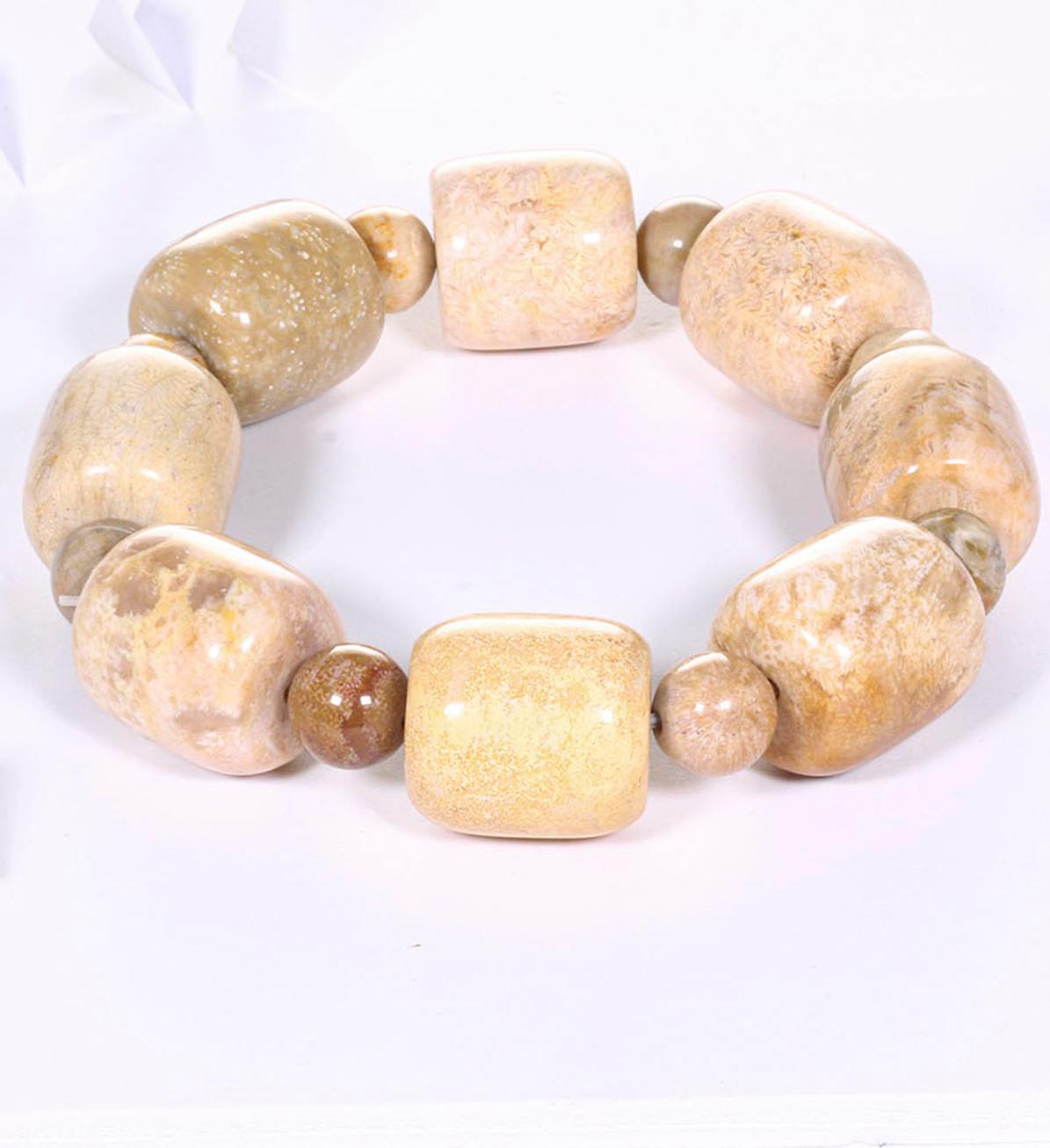 Vòng tay lu thống đá san hô hóa thạch 18x17mm mệnh thủy, kim - Ngọc Quý Gemstones