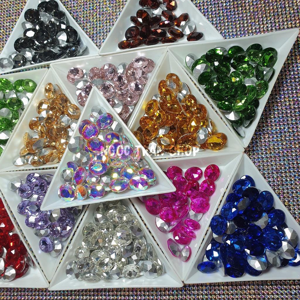 Viên Đá Khối Hình Oval Chân Bạc