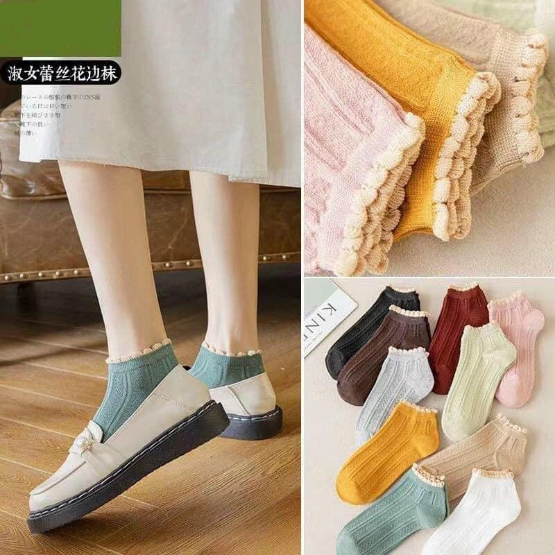 Lố 10 đôi tất gân nữ cổ ren chất co dãn siêu đẹp