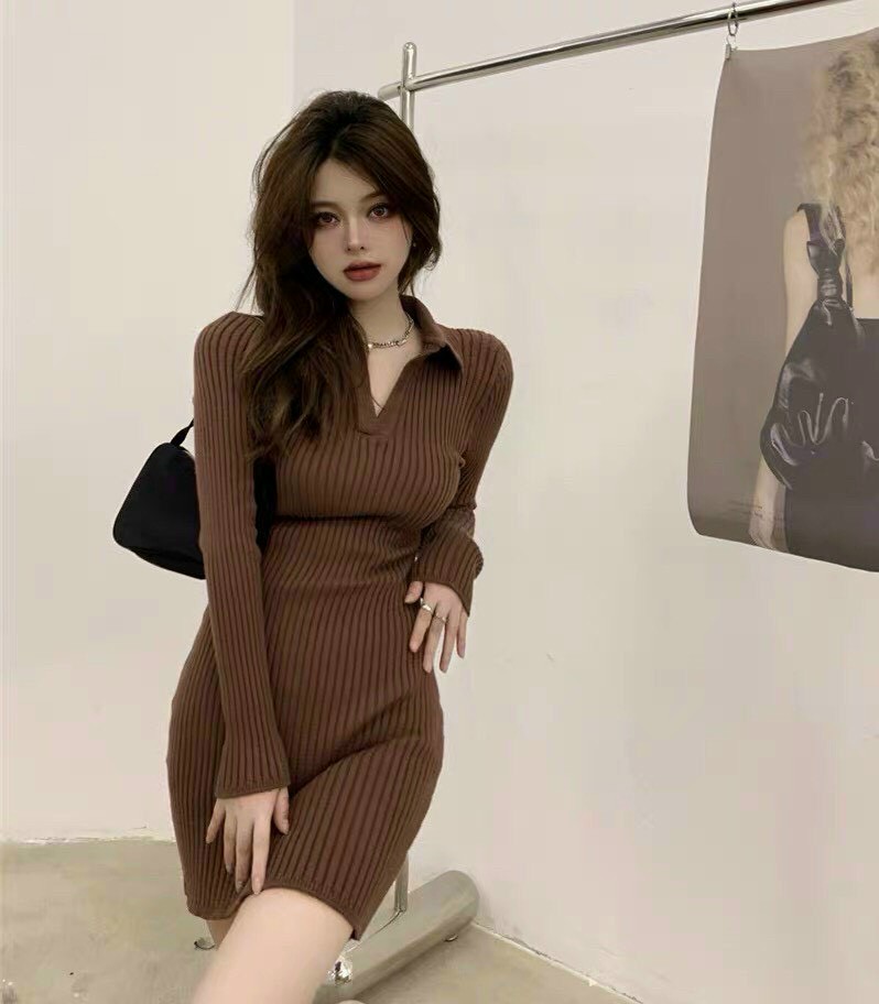 ĐẦM BODY NỮ S008, TAY DÀI, CÓ CỔ, VẢI THUN BORIP