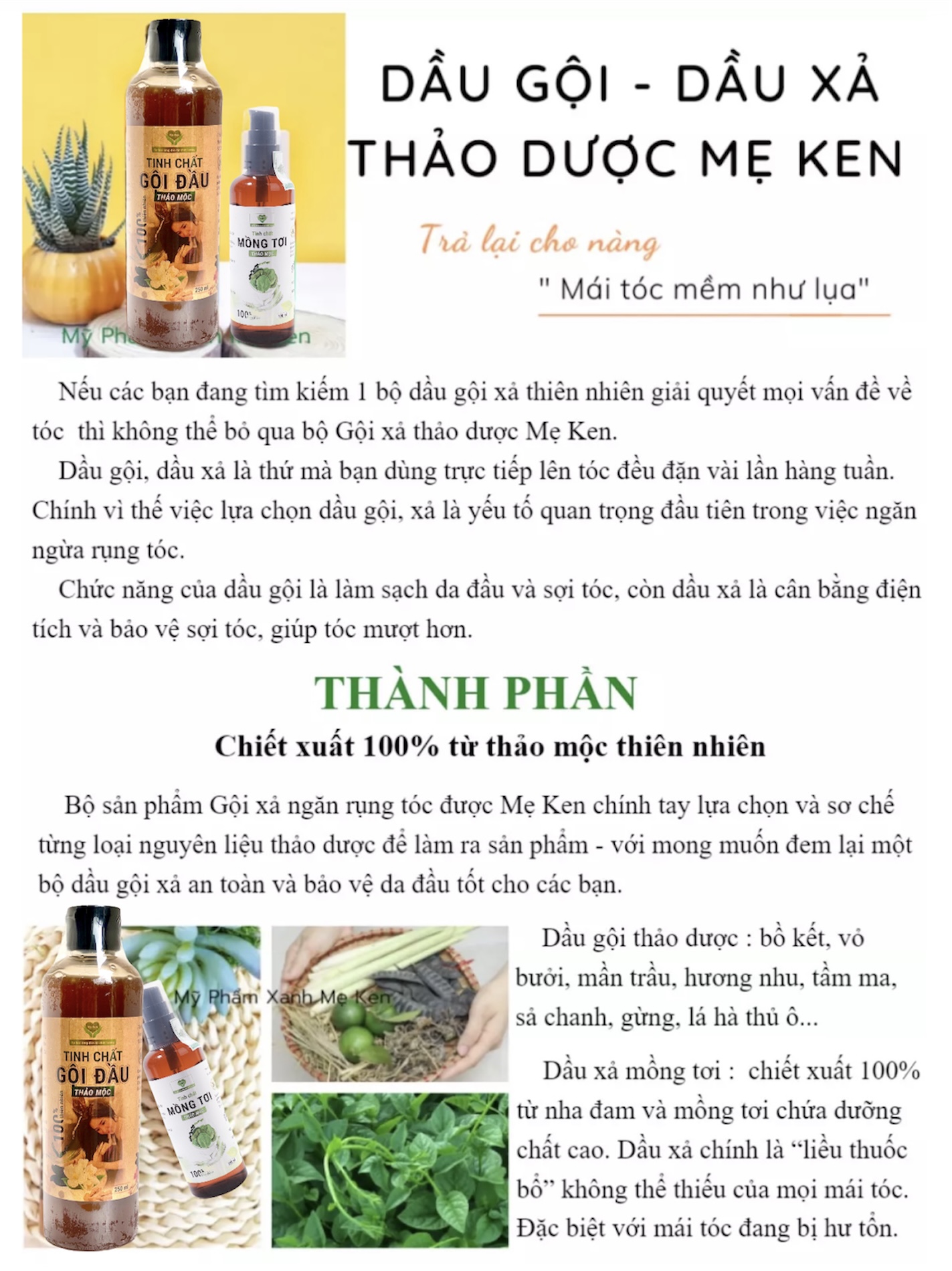 Tinh chất thảo mộc mồng tơi MẸ KEN - dầu xả thiên nhiên, suôn mượt tóc