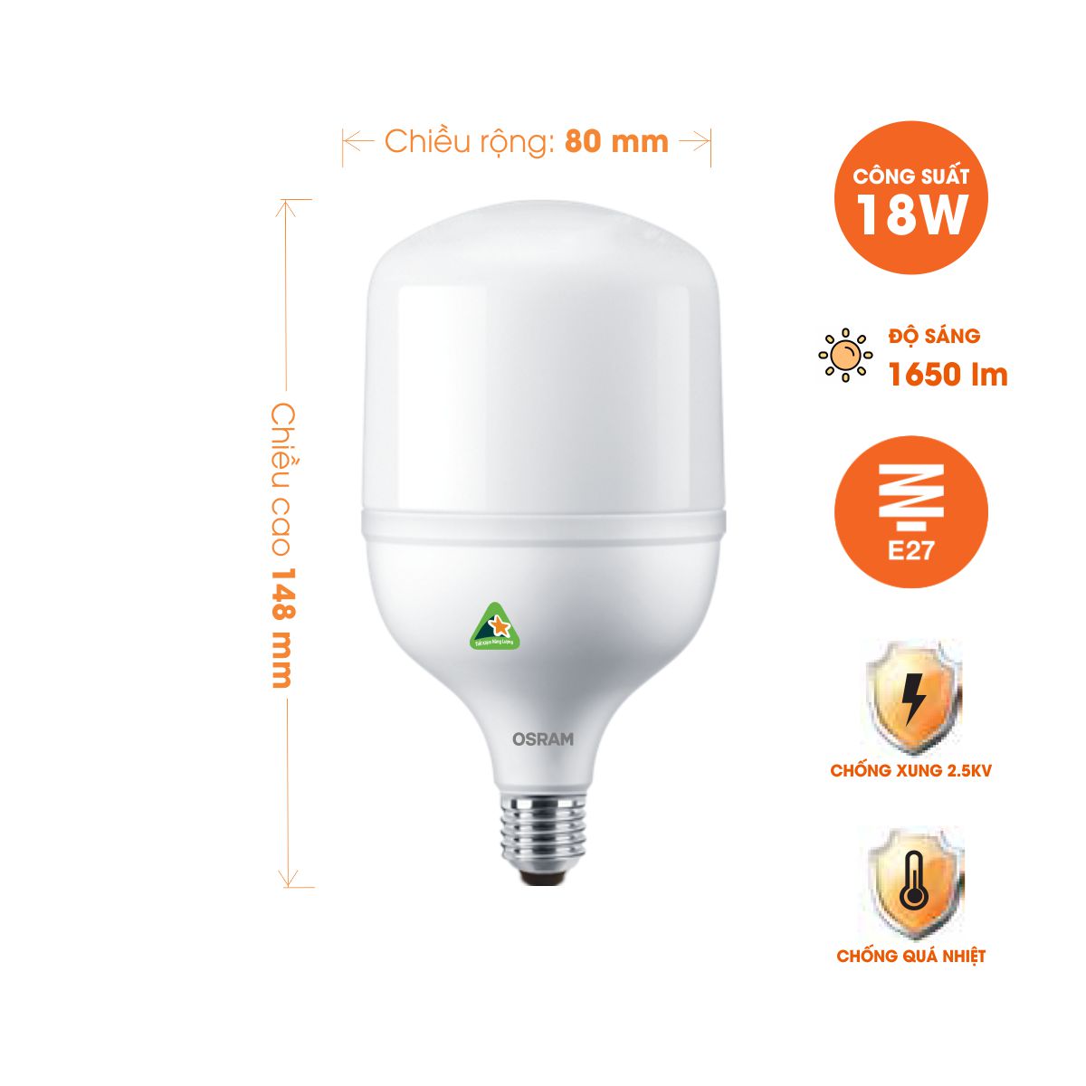 Bóng đèn LED trụ T-Bulb OSRAM E27 - Tiết kiệm điện, độ sáng cao, chất lượng ánh sáng vượt trội, bảo vệ quá nhiệt, chống xung 2.5Kv - Hàng Chính Hãng