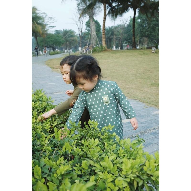 ÁO DÀI chấm bi cho bé nhà