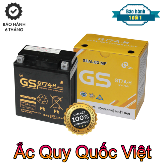 Bình ắc quy GS GT7A-H (12V-7AH) cho SH, LEAD, SCR, Dylan, Piaggio - Cam kết chính hãng 100%, bảo hành 6 tháng tại nhà máy